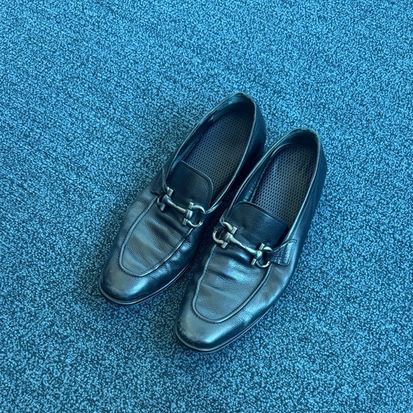 Salvatore Ferragamo Black Leather Slip-On Loafers